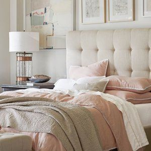 Brand New Pottery Barn King Belgian Flax Linen Floral Quilt - Big Discount